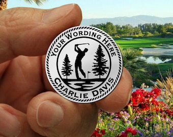 Stainless Steel Golf Ball Marker - Man Pine Trees Design - Personalized