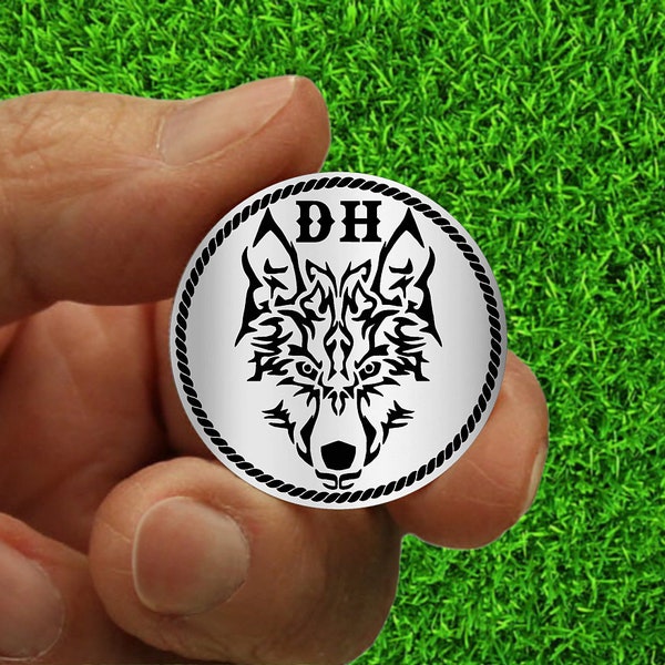 Stainless Steel Golf Ball Marker - Wolf Design - Personalized