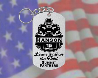 Personalized Football Player Stainless Steel Keychain – Made in the USA