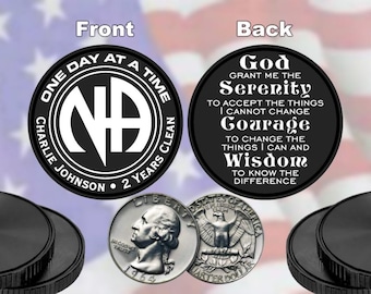 Personalized Narcotics Anonymous Recovery Chip Medallion – Laser Engraved Token with Serenity Prayer