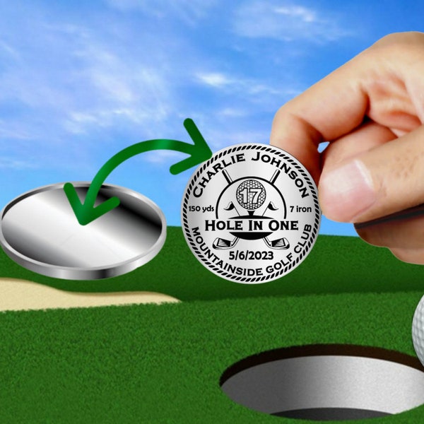 Hole In One Large Golf Ball Marker / Paperweight - Premium Stainless Steel -Personalized