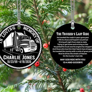 Trucker Semi Truck Driver - In Loving Memory - Remembrance Keepsake Engraved Ornament - Personalized