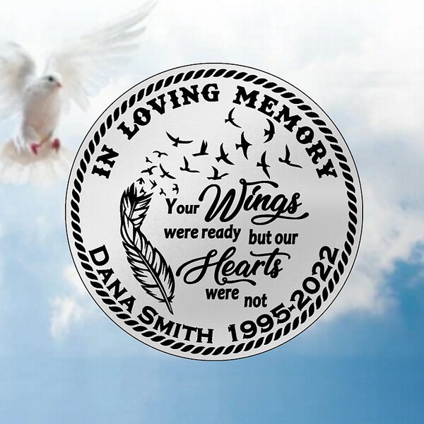 In Loving Memory Stainless Steel Coin - Your Wings were Ready Design - Personalized with Name and Dates