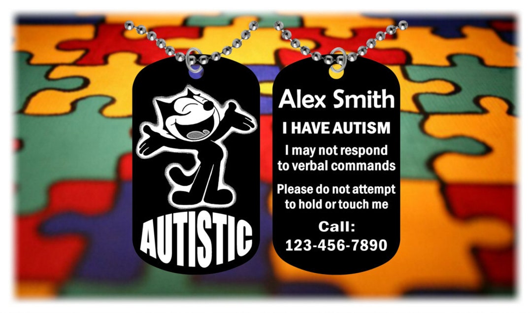 Autism Autistic ID Necklace Cat Design Lightweight Super Etsy