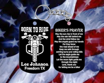 Motorcycle Biker - Born To Ride - Biker Gift - Super Tough Metal Dog Tag Keychain - Personalized