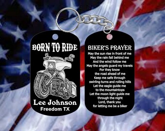 Motorcycle Biker - Born To Ride Dog Tag Keychain - Super Tough Metal - Personalized