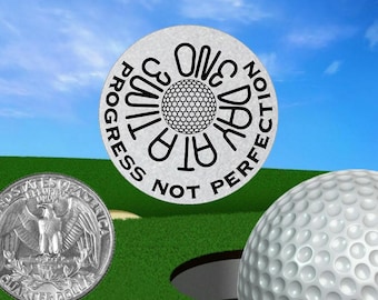 Stainless Steel Golf Ball Marker - Progress Not Perfection Golf Gift