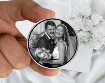 Personalized Laser Engraved Photo Coin Anniversary Wedding - Large 1-5/8" Premium Stainless Steel