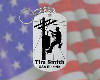 Personalized Lineman Stainless Steel Keychain – Made in the USA