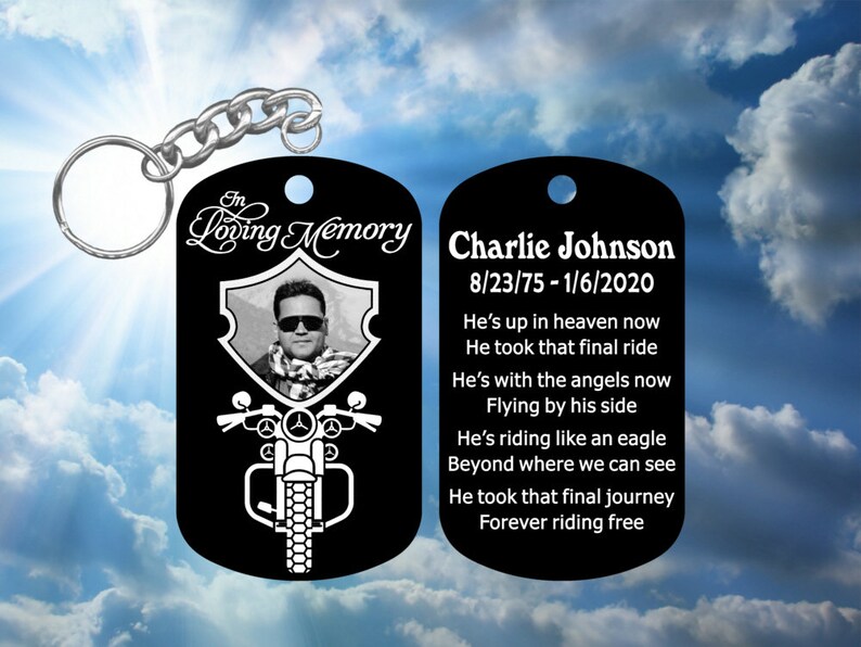 Biker Harley Davidson In Loving Memory Personalized Photo Dog Tag Keychain Super-Tough Metal