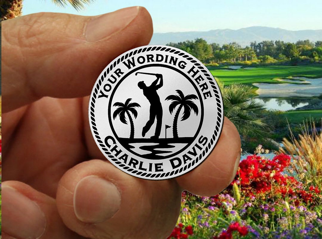 Stainless Steel Golf Ball Marker Man Palm Trees Design Etsy