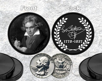 Ludvig Van Beethoven Coin for Music Lovers - Large Laser Engraved Pocket Coin 1-5/8'' x 1/8'' Thick