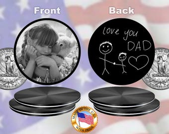 Custom Photo and Handwriting Pocket Coin - Laser Engraved Gift for Mom or Dad