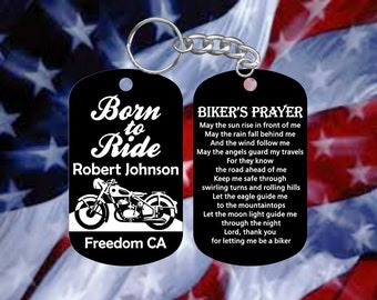 Motorcycle Biker - Born To Ride - Biker Gift - Super Tough Dog Tag Keychain - Personalized