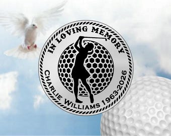 Memorial Golf Ball Marker – Personalized Stainless Steel In Loving Memory Woman Golfing Design