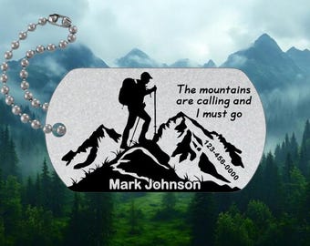 Backpacker Hiker Stainless Steel Personalized - Bag Tag Keychain - Made in the USA