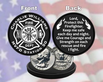 Firefighter Maltese Cross Personalized Coin -  Large Laser Engraved Challenge Coin Size 1-5/8'' x 1/8'' Thick