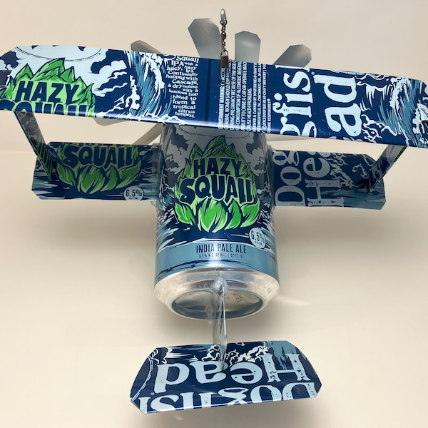 Airplane Whirl-A-Gig Made From Dogfish Head Hazy Squall IPA Beer Cans