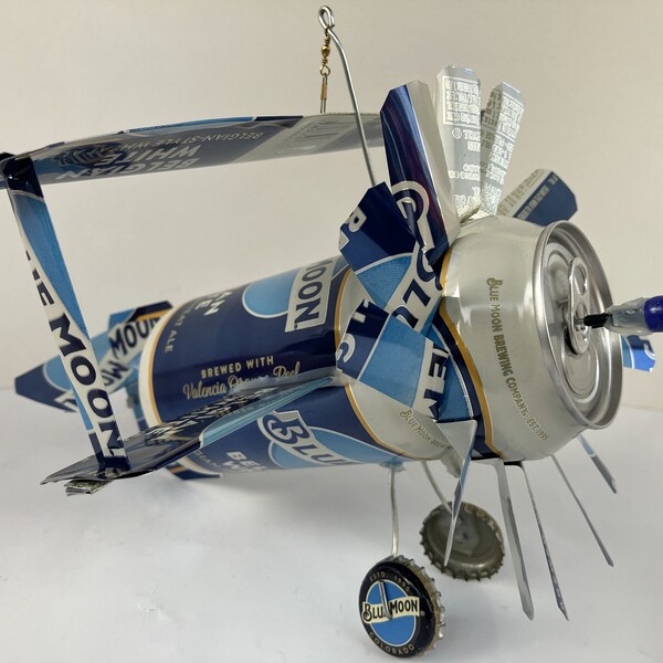 Airplane Whirl-a-Gig Made From Blue Moon Beer Cans