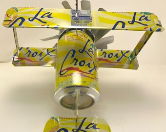 Airplane Whirl-A-Gig Made From La Croix Limon Cello Sparkling Water Cans