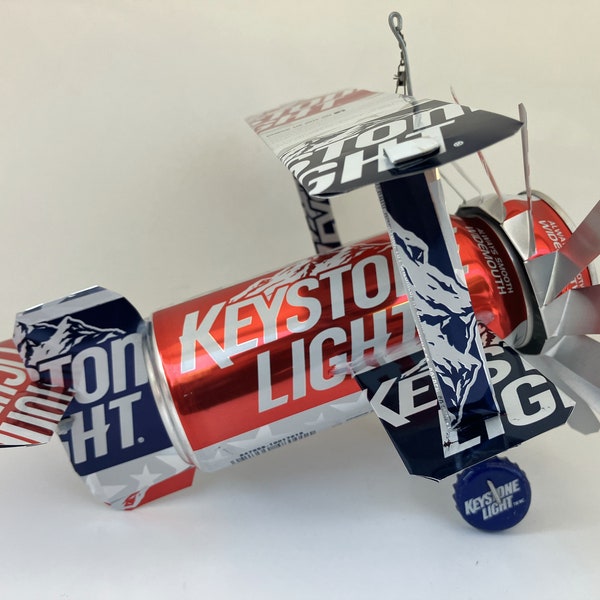 Airplane Whirl-A-Gig Made From Patriotic Keystone Light Beer Cans