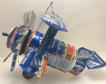 Airplane Whirl-A-Gig Made From Blue Sky Natural Soda Cans