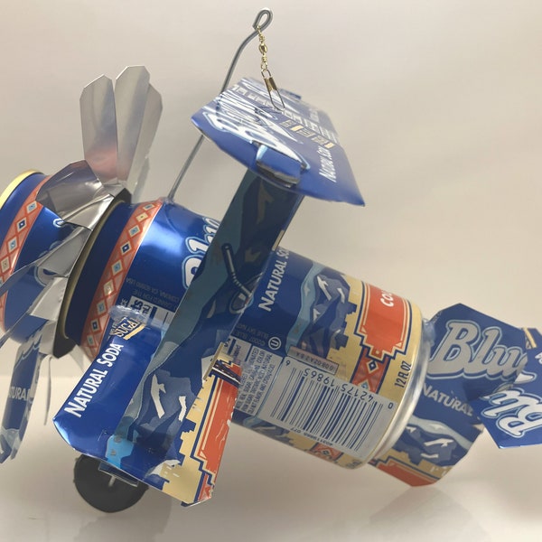 Airplane Whirl-A-Gig Made From Blue Sky Natural Soda Cans