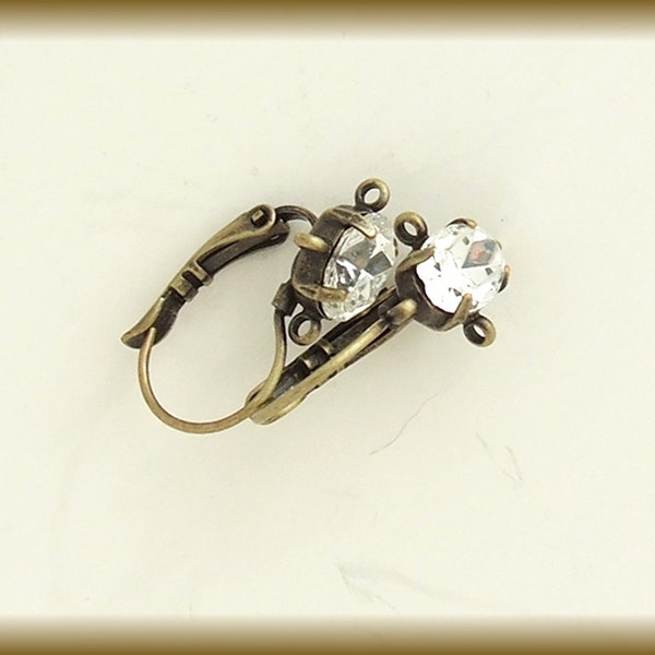 Rhinestone Earring Findings, Antiqued Brass Lever Back