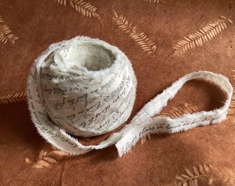 Muslin Ribbon, 45+ yards Bulk Ribbon, Gorgeous Handmade in Natural Ivory with French script 1/2" wide