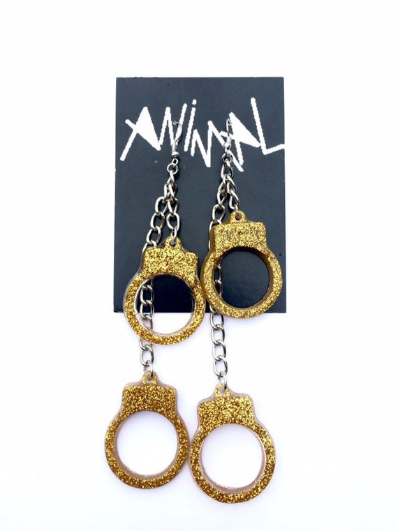 Handcuff earrings glitter handcuff earrings punk earrings goth Etsy