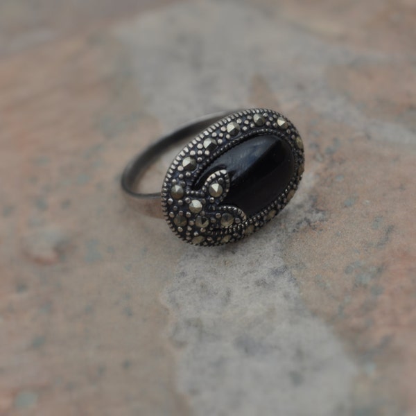 Oval Black Gem Stone Ring/ Indian Jewelry/ Onyx Ring