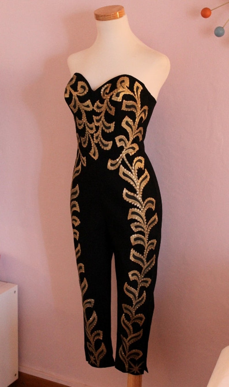 Mexican handpainted jumpsuit strapless jumpsuit vintagetrue Etsy
