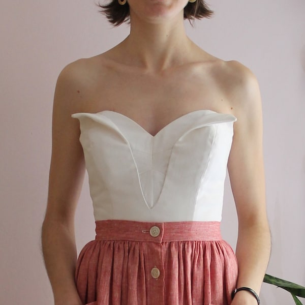 Any colour vintage-true 50s top with built-in corselette, made to measure Cutaway 50s top/bustier.