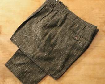 RTW taupe flecked 50s 40s Zazoo Slacks (sample) with Hollywood waist, 50s pants, high-waisted pants, rockabilly pants, 50s pleated pants RTW