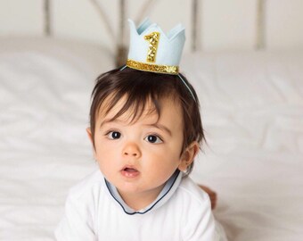 First Birthday Outfit Boy || Boy Birthday Crown || Boy Birthday Outfit ||Boy Party Hat || Little Blue Olive || Baby Blue and Gold