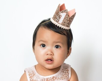 Rose Gold Birthday Crown,  First Birthday Outfit Girl, Rose Gold Birthday Party Hat, Rose Gold Photo Prop, 1st Birthday Girl