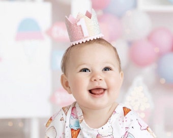 First Birthday Crown || Pastel Rainbow Birthday Crown Headband || Girl 1st Birthday Crown || Girl Glitter Crown