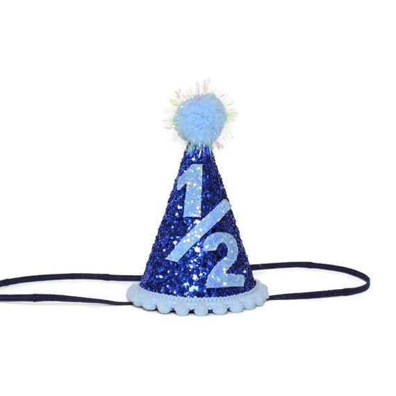 First Birthday Boy Grey Felt Navy Pom and Number First Birthday Party Hat Half Birthday Hat Boy Birthday Party Hat