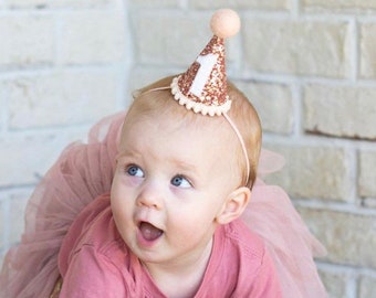 Rose Gold Party Hat, First Birthday Outfit Girl, First Birthday Girl Outfit, Smash Cake Girl, 1st Birthday Hat