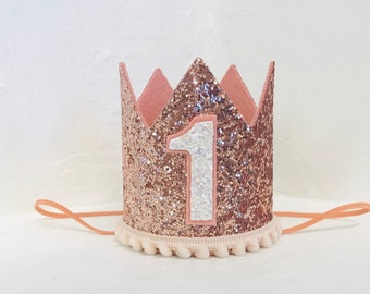 Baby Girl First Birthday Crown || Rose Gold First Birthday Crown Headband || Girl 1st Birthday Crown || Girl Glitter Crown