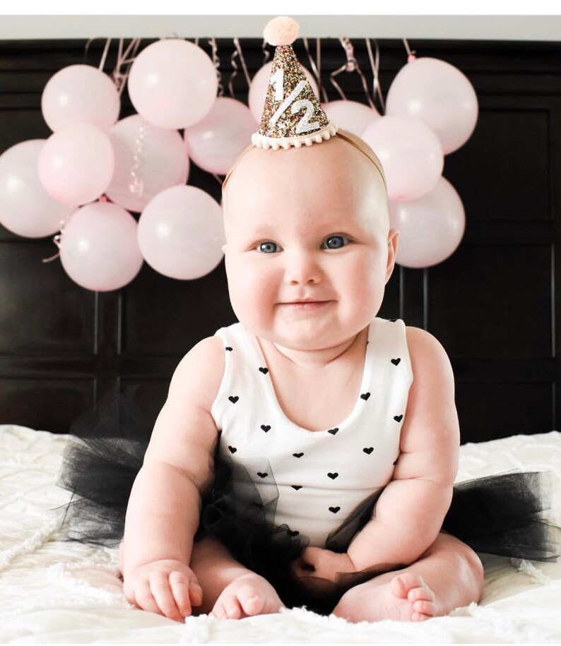 Half Birthday Girl Glitter Party Hat Cone Hat Glitter Fabric Etsy