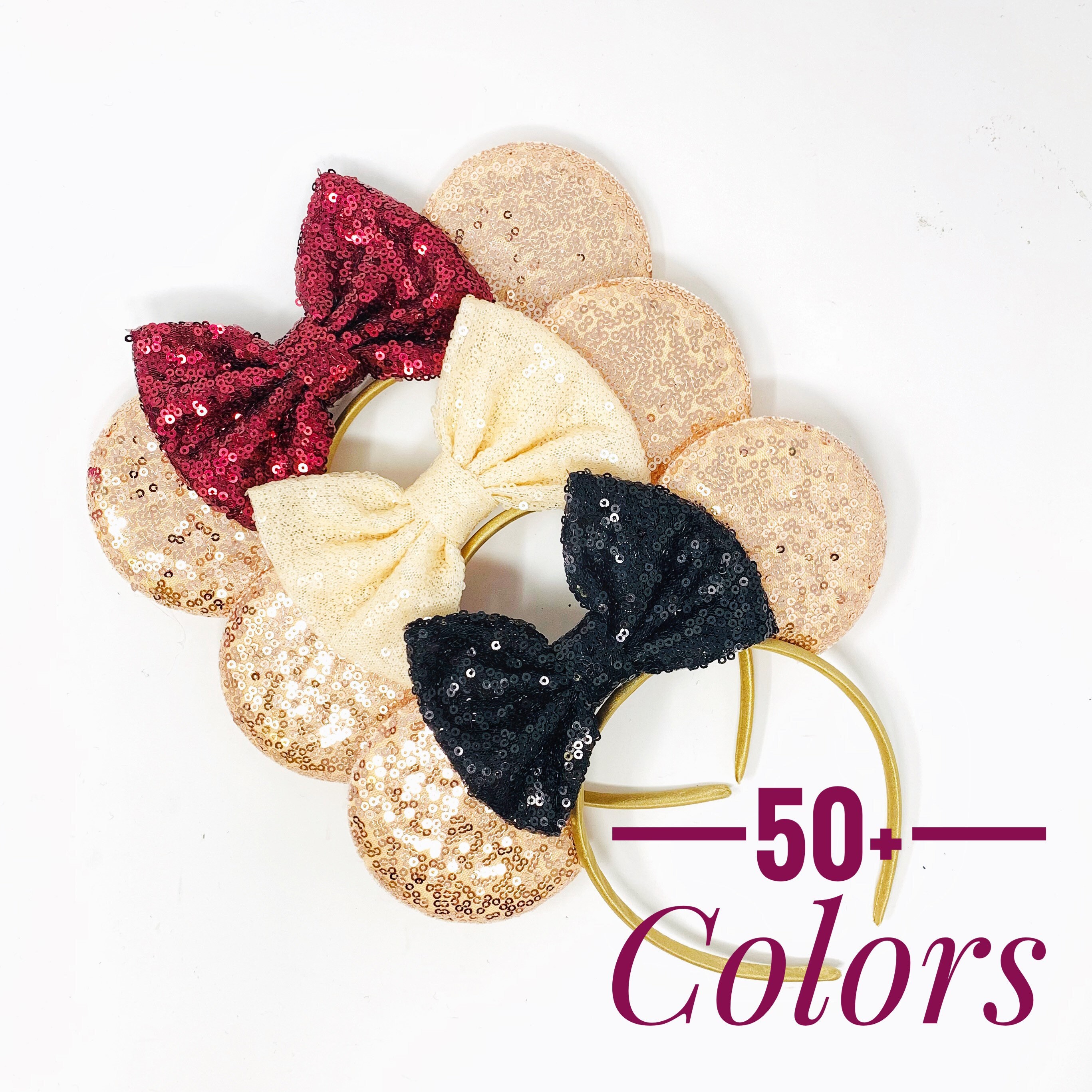 Rose Gold Mouse Ears With 5 Inch Bow || Rose Gold Mouse Ears Headband…