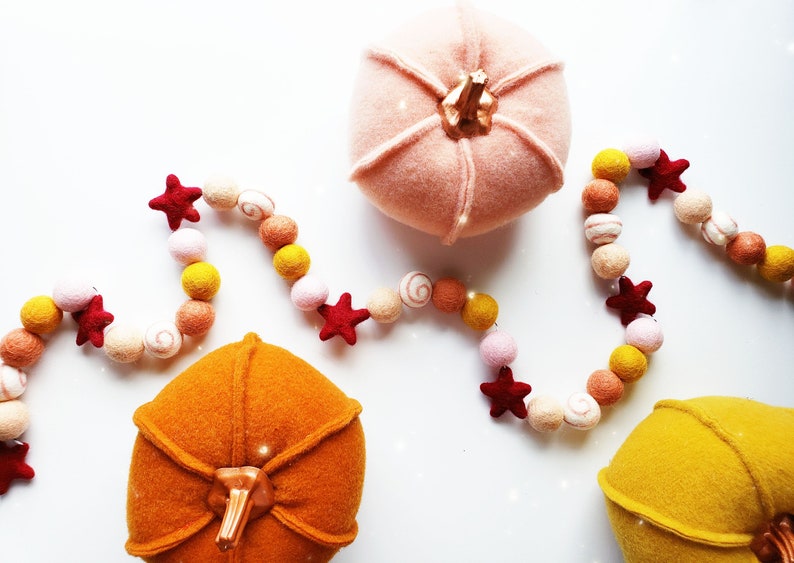 Fall Garland Fall Banner Fall Bunting Wool Ball Garland Etsy