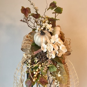 RUSTIC ALLURE (Burlap) - Decorative Fall Autumn Thanksgiving Farmhouse Lantern Swag Tabletop Arrangement