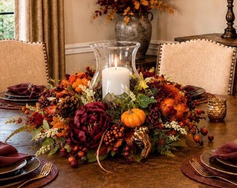 AUTUMN BORDEAUX HURRICANE Centerpiece  - Where Vineyard Elegance Meets Autumn Splendor
