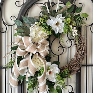 MAGNOLIA FARMHOUSE (Ivory) - Chic - Shabby - Cottage - Rustic - Farmhouse - Woodsy - Hydrangea Anytime Wreath Decoration