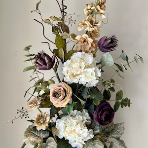 ROMAN BEAUTY (Plum - Rectangular Container) - Traditional Tuscan Anytime Decorative Floral Silk Tabletop Arrangement