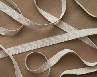 1/2 Inch Wide Natural Cotton Twill Tape, Heavyweight, Unbleached, by the yard or roll