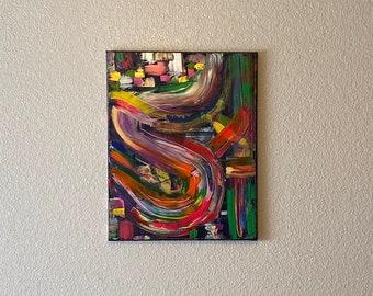 Metallic Color Swirl Abstract Painting 16X20" Acrylic on Canvas Ready to Hang Original Artwork Colorful OOAK