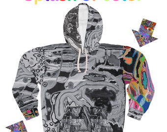 Black & White Hoodie Splash Of Color Funky Graphic My Original Abstract Artwork Women's Men's Unisex Pullover Wearable Art